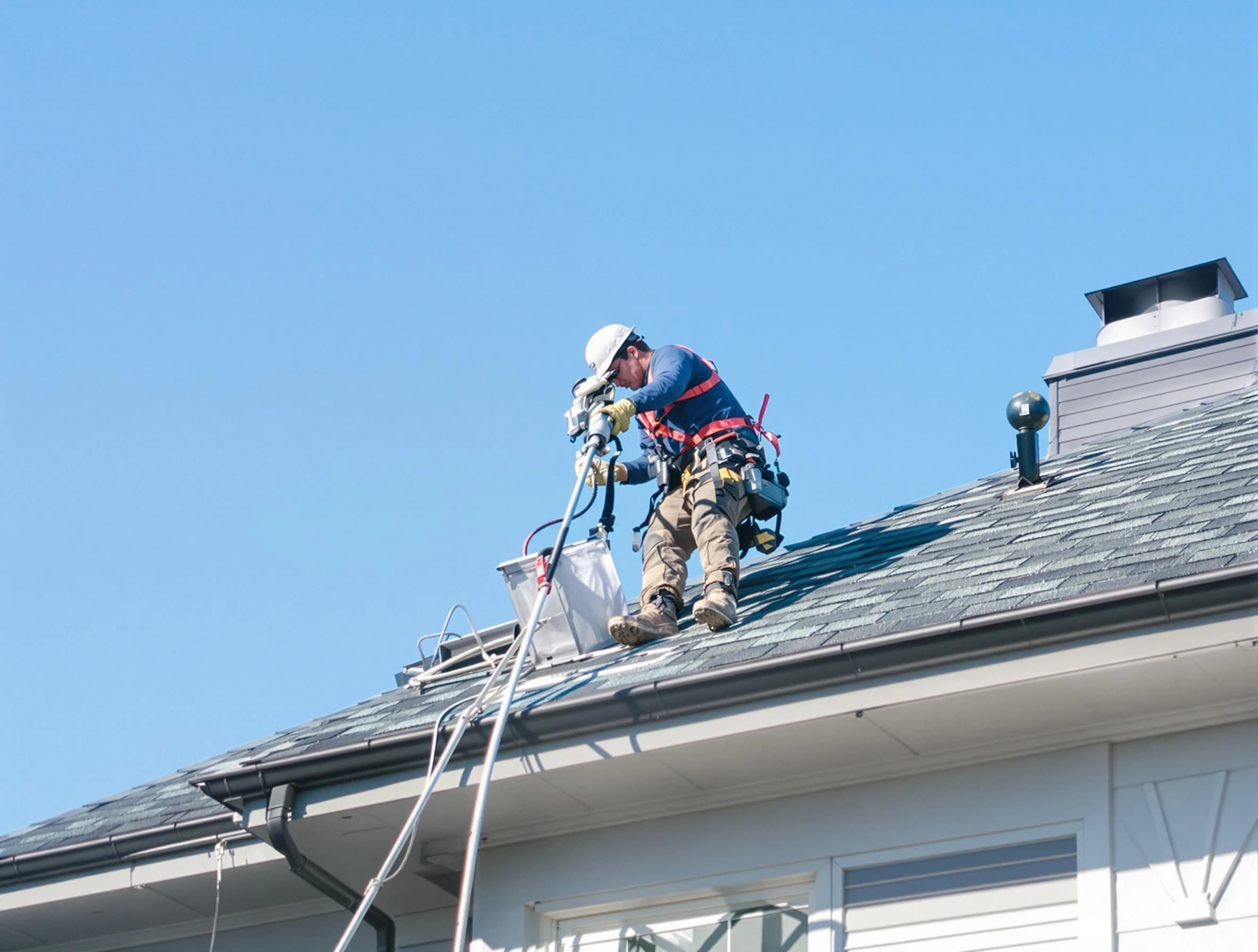 Westminster Dryer Vent Cleaning certified technician cleaning a roof-mounted dryer vent system in Westminster