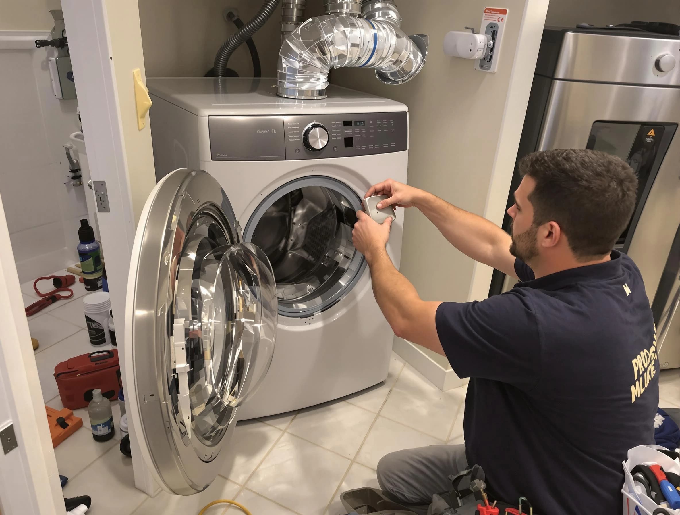 Westminster Dryer Vent Cleaning technician performing precise dryer vent hose installation in Westminster